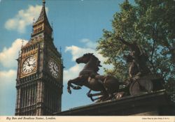 Big Ben and Boadicea Statue, London Postcard