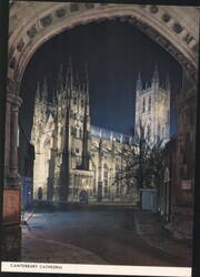 Canterbury Cathedral Floodlit through Christ Church Gate Postcard