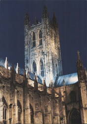 Canterbury Cathedral Floodlit Bell Harry Tower Postcard