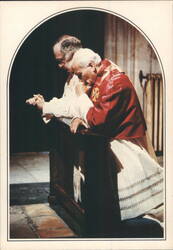 Pope John Paul II & Archbishop Runcie Praying Canterbury 1982 Postcard