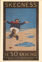 Skegness Is So Bracing - Energetic Sailor on Beach Postcard