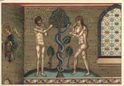 Cappella Palatina - Adam and Eve and the Serpent Mosaic Postcard
