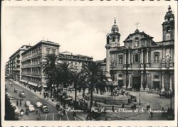 Palermo Via Roma, St. Dominic Church & Street Scene Postcard