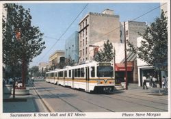 K Street Mall RT Metro Train Sacramento CA 1987 Postcard