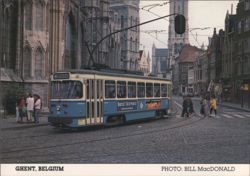 Ghent, Belgium - Tram #23, Route 40 on Cobblestone Street Postcard