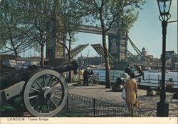 Tower Bridge, London, Open Bascules, Cannons, People Postcard