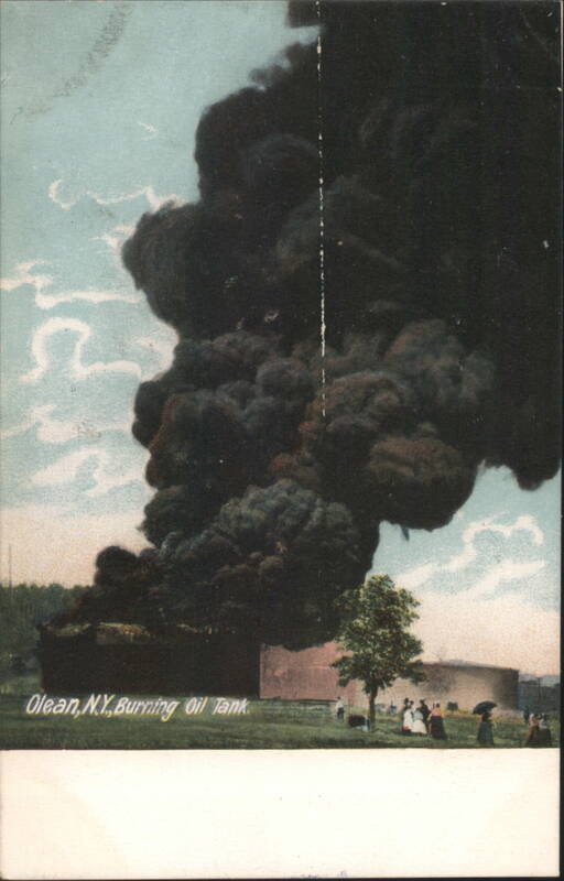 Olean, NY Burning Oil Tank with Spectators New York
