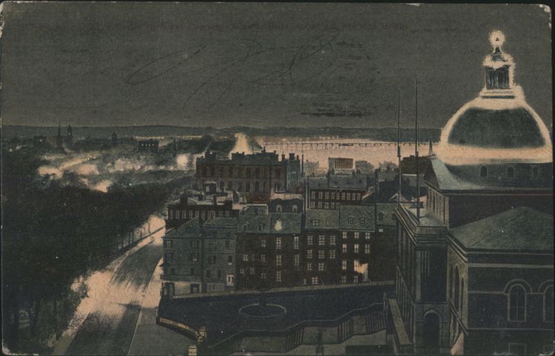 Boston Cityscape at Night, State House Dome Massachusetts
