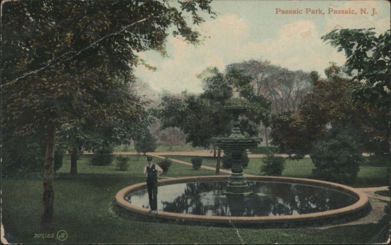 Passaic Park Fountain with Man, Passaic, NJ New Jersey