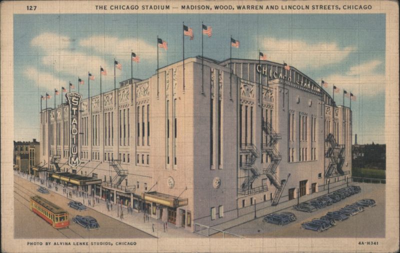 The Chicago Stadium, Madison, Wood, Warren and Lincoln Streets Illinois