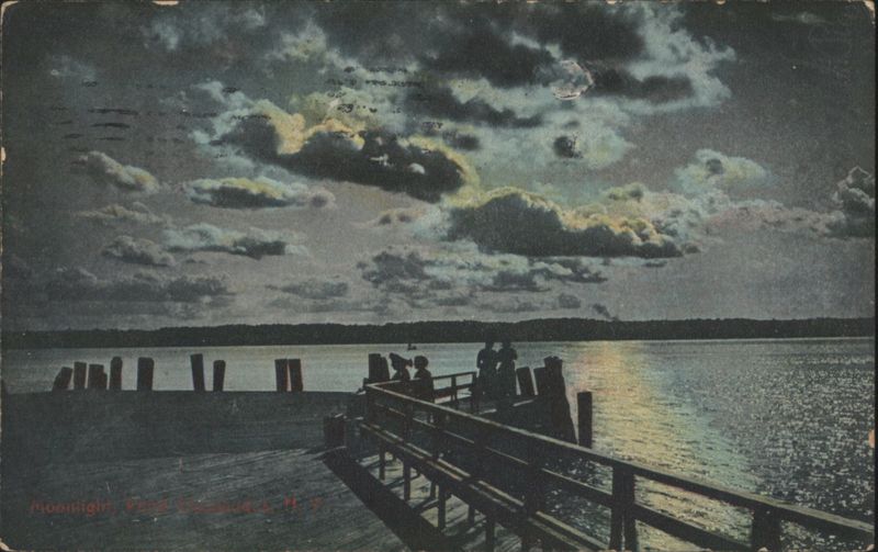 Moonlight View, Dock with People Olean New York