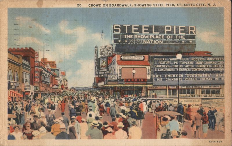 Crowd on Boardwalk, Steel Pier, Atlantic City New Jersey