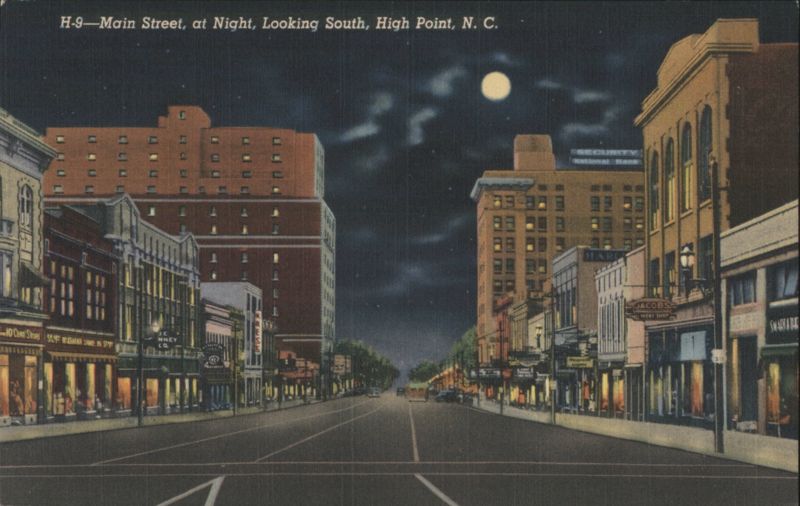 Main Street at Night, Looking South, High Point, NC North Carolina