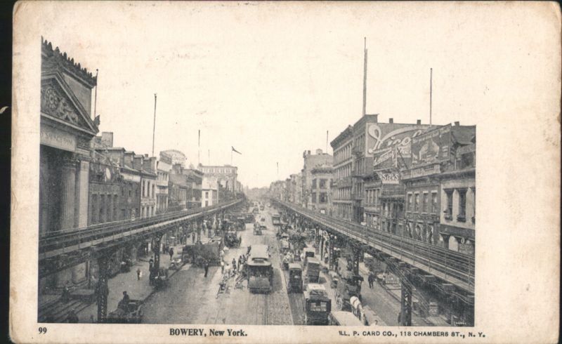 Bowery, New York City Elevated Train & Street Scene