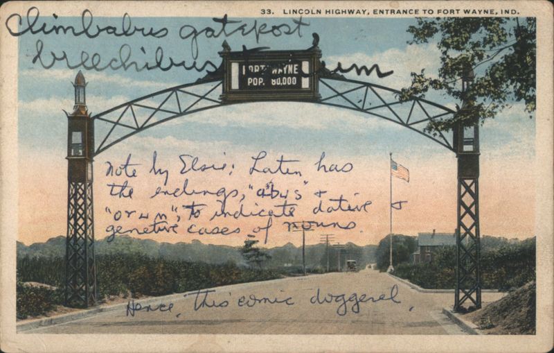 Lincoln Highway Entrance Arch, Fort Wayne, IN w/ Latin Note Indiana