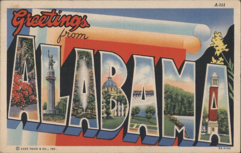 Greetings from ALABAMA Letter Views, State Landmarks