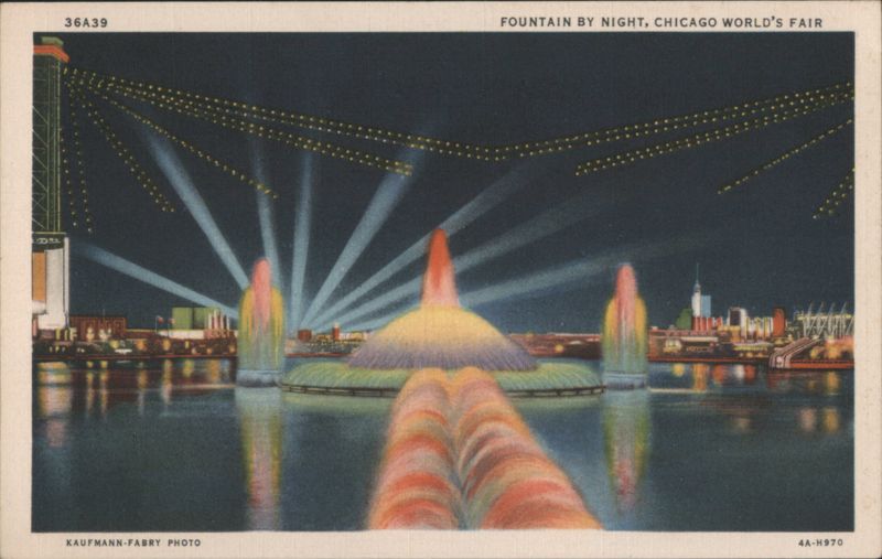 Fountain by Night, Chicago World's Fair Illinois Kaufmann-Fabry Photo