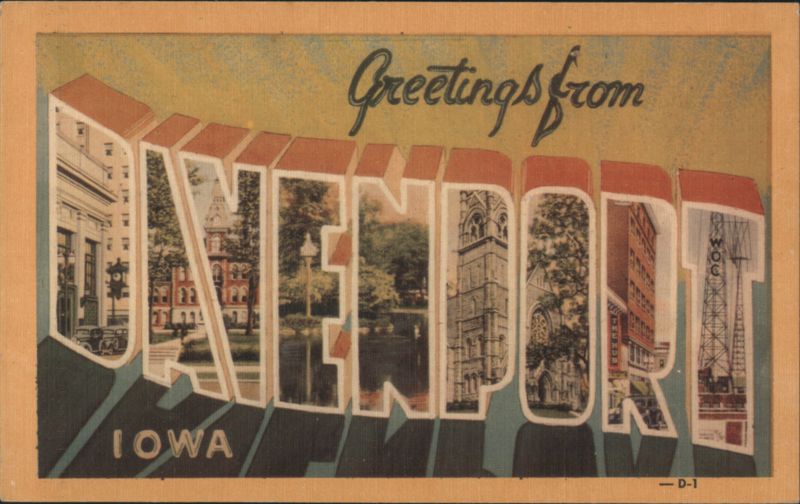Greetings from Davenport, Iowa - Letter View Buildings