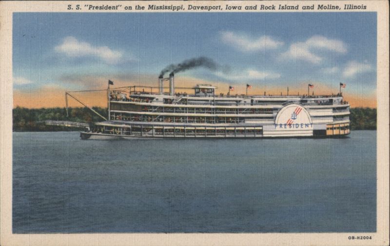 S. S. President on Mississippi, Davenport, IA, Rock Island, IL