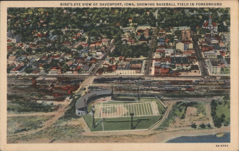 Bird's-Eye View of Davenport, IA, Baseball Field Foreground Iowa