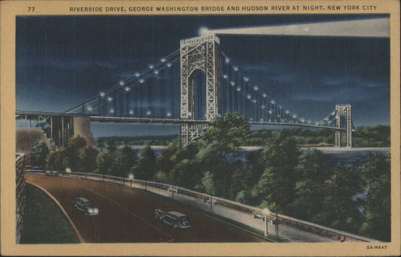 Riverside Drive, George Washington Bridge, Hudson River at Night New York City