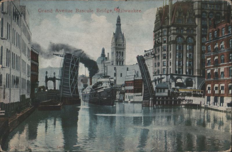 Grand Avenue Bascule Bridge, Steamboat, Milwaukee River Wisconsin