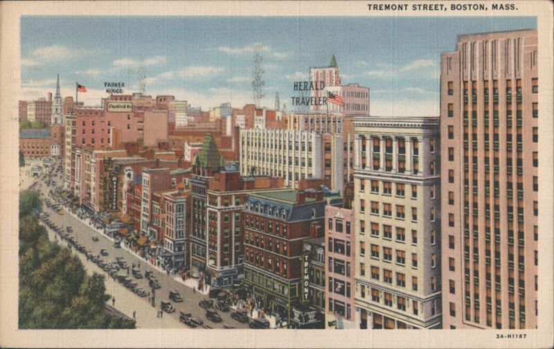Tremont Street, Boston with Herald Traveler & Parker House Massachusetts