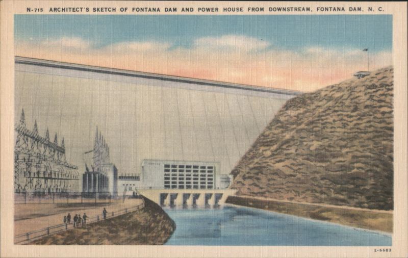 Architect's Sketch of Fontana Dam North Carolina
