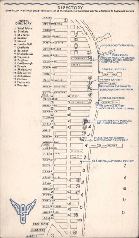 Atlantic City Boardwalk Exhibitors & Hotel Directory Map New Jersey