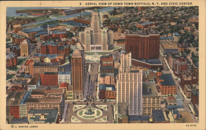 Aerial View of Downtown Buffalo, NY and Civic Center New York