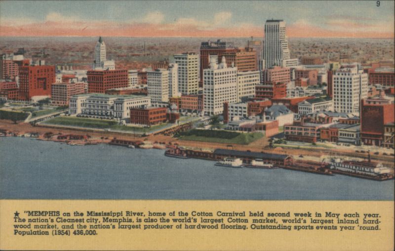 Memphis Skyline Mississippi River Cotton Market 1954 Tennessee