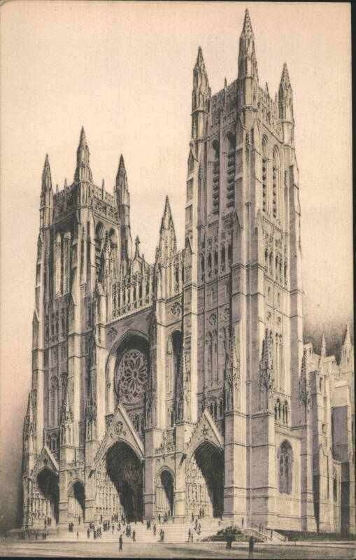 Cathedral of St. John the Divine, West Front, Handcolored New York