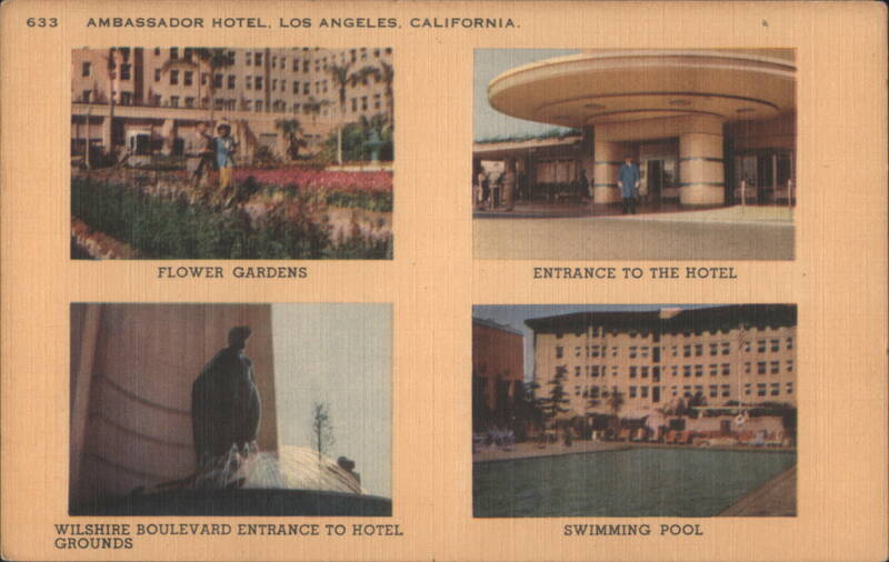 Ambassador Hotel, Flower Gardens, Pool, Wilshire Blvd LOS ANGELES California
