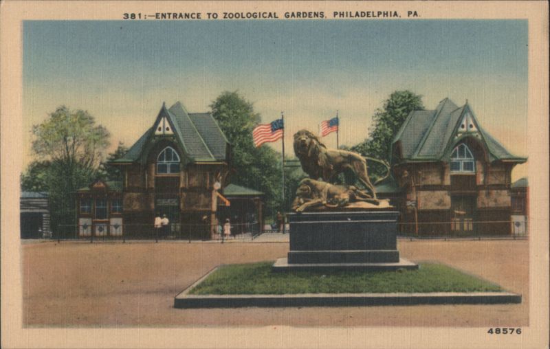 Zoological Gardens Entrance, Lion Statue Philadelphia Pennsylvania