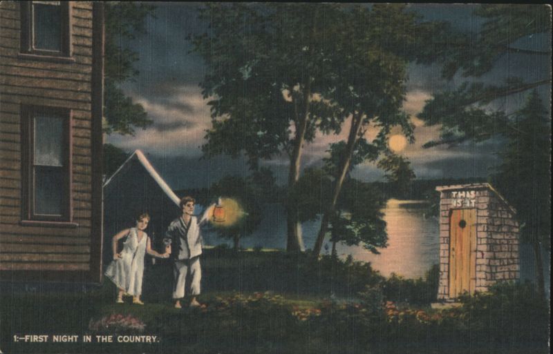 First Night in the Country: Children, Lantern, Outhouse