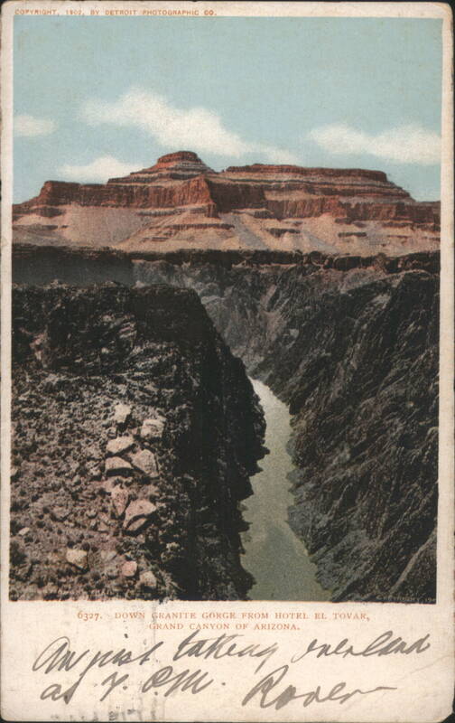 Down Granite Gorge from Hotel El Tovar, Grand Canyon Arizona