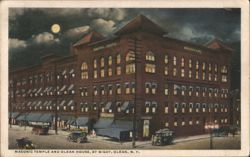Masonic Temple and Olean House, by Night, Olean, NY Postcard