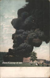 Olean, NY Burning Oil Tank Postcard