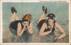 Women in Swimsuits, Chicken Sandwiches on Florida Coast Postcard