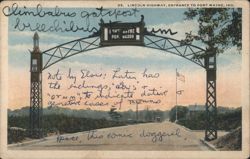 Lincoln Highway Entrance Arch, Fort Wayne, IN w/ Latin Note Postcard