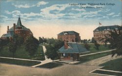 Campus View, Highland Park College, Des Moines, Iowa. Postcard