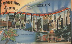 Greetings from Massachusetts, Boston, State Capitol Postcard