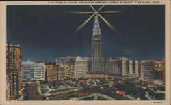 Public Square and Union Terminal Tower at Night Postcard