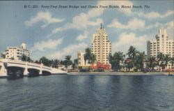 Forty-First Street Bridge and Ocean Front Hotels, Miami Beach Postcard