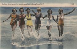 Bathing Beauties on the Beach, Long Beach, Long Island Postcard