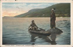 Council Rock, Otsego Lake, Native American Figures Postcard