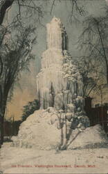 Ice Fountain, Washington Boulevard, Detroit, MI Postcard