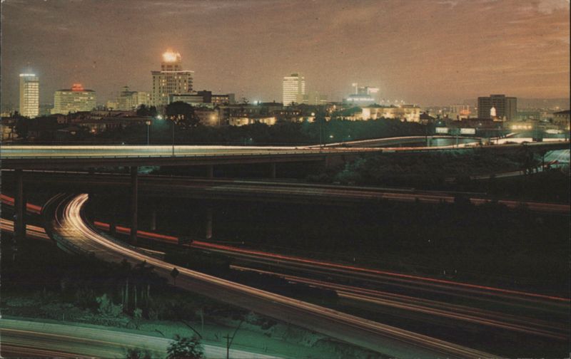 San Diego Night Skyline Freeway Interchange Balboa Park California
