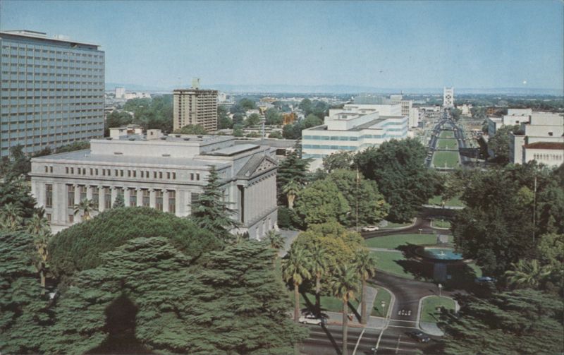 The Mall from State Capitol Dome, Highway Bridge Sacramento California