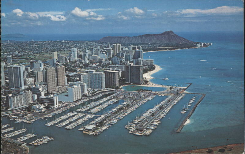 Waikiki Aerial View, Honolulu Yacht Harbor, Diamond Head Hawaii